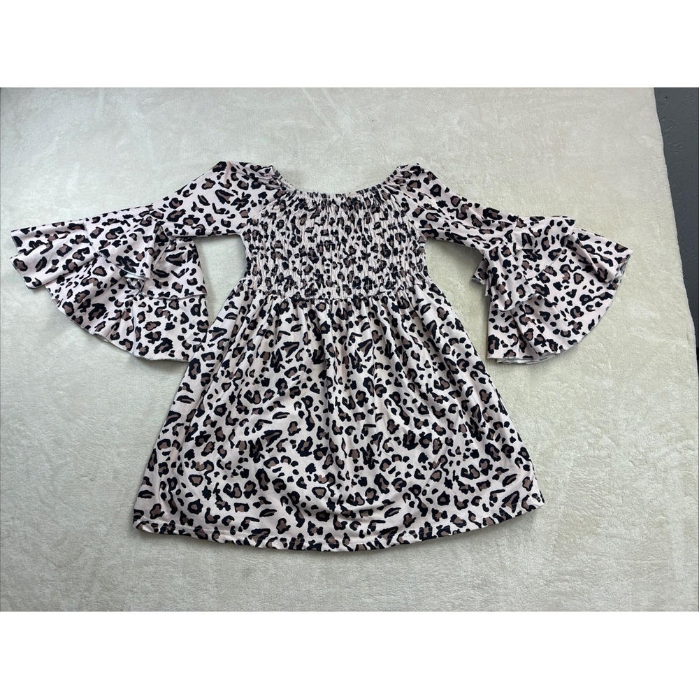 BMG Leopard Smocked Top Girls 3xl Youth‎  Ruffle Bell Sleeves
